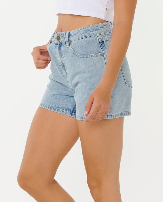 Rip Curl Tabby denim shorts in vintage blue, women's surf clothing, watersports apparel