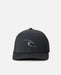 Rip Curl black Flexfit cap with curved visor and embroidered logo, surf clothing accessory