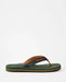 Rip Curl olive green open toe flip flop with black and orange strap, side view
