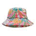 Rip Curl bucket sun hat with UPF protection, colorful leaf print, ideal for watersports.