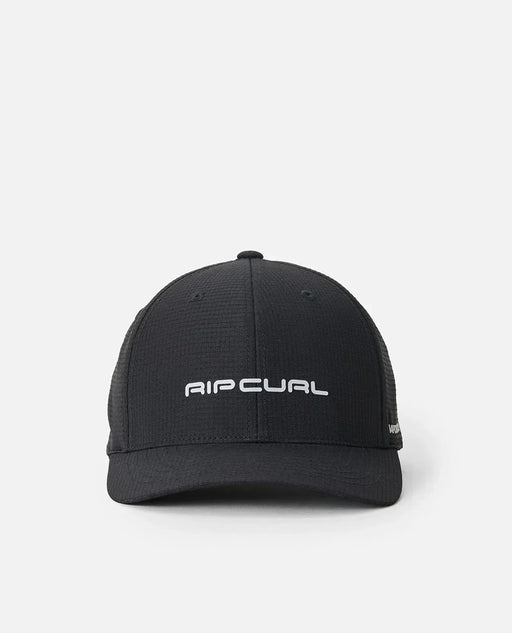 Rip Curl black Aerotech Flexfit cap for watersports with white logo on front