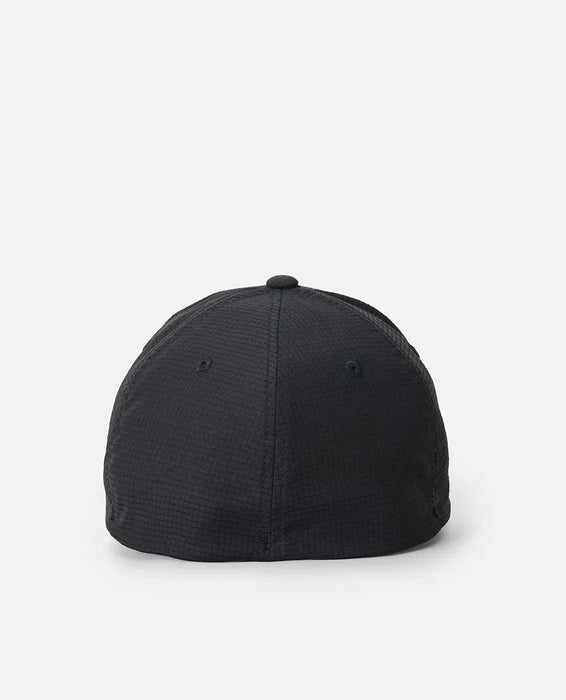 Rip Curl black Aerotech Flexfit cap with textured fabric, rear view