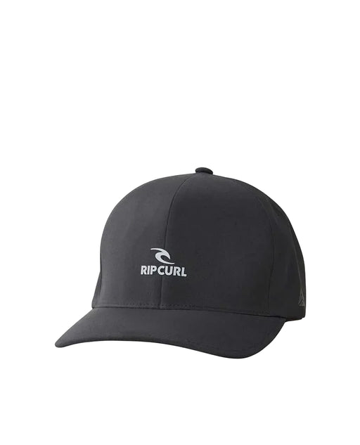 Rip Curl black Flexfit cap with white logo, surf clothing accessory for watersports