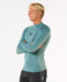 Rip Curl men's blue long sleeve rash vest for watersports, side view, logo visible