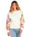 Rip Curl crew fleece sweatshirt with wavy print sleeves in cream and pastel colours