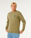 Rip Curl Wettie Icon crew neck sweatshirt in surplus green, worn by male model.