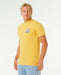 Rip Curl ochre t-shirt with chest logo, surf clothing for watersports enthusiasts