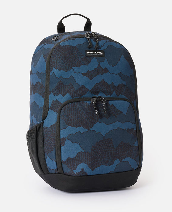 Rip Curl Evo 24L Camo Check Backpack in Black/Navy – angled front and side view