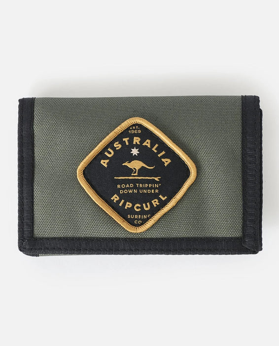 Green wallet with Rip Curl Australia logo on a white background