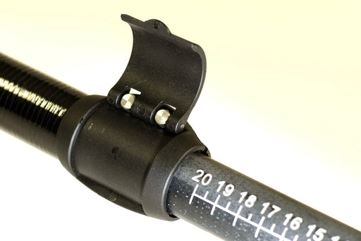 Adjustable SUP paddle shaft with black locking clamp and measurement markers