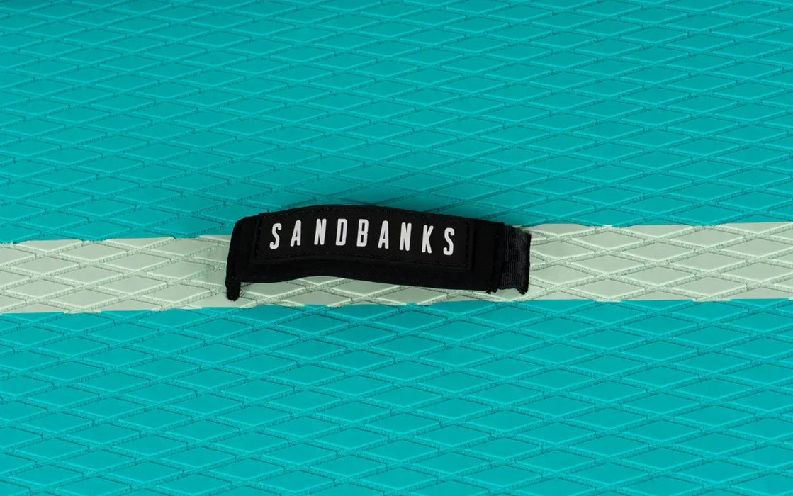 Sandbanks blue iSUP paddleboard deck handle with diamond-textured surface