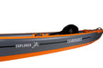 Sandbanks Explorer single seater inflatable kayak in grey and orange with branded seat