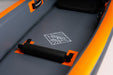 Sandbanks inflatable single seater kayak, grey and orange with logo and padded seat