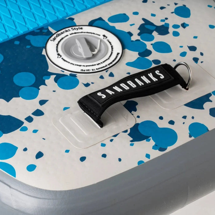 Sandbanks Ultimate Blue high-pressure valve and carry handle detail