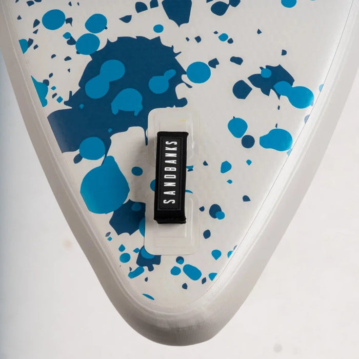 Sandbanks Ultimate Blue paddle board nose with carry handle and front bungee storage