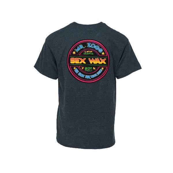 Mr Zog's Sex Wax neon logo dark heather grey surf t-shirt, back view