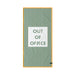 Slowtide premium woven towel with green stripes, yellow border, and 'Out of Office' text