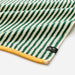 Slowtide premium woven towel with green and white stripes and yellow edge
