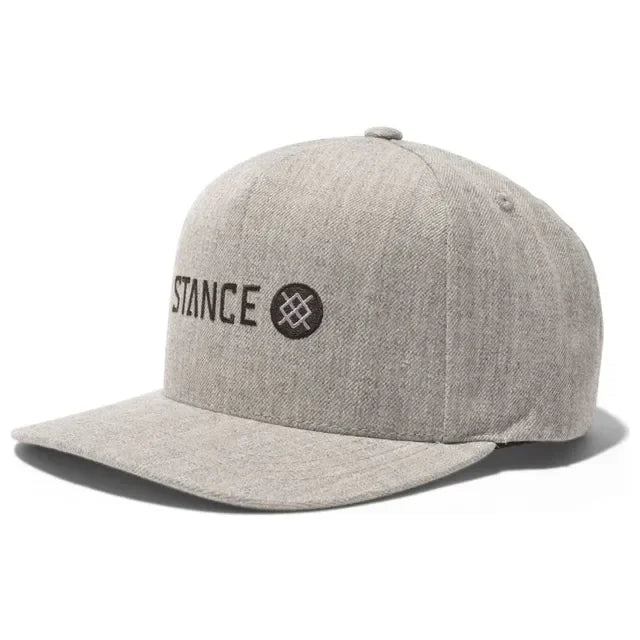 Stance wool snapback hat in heather grey with embroidered black logo, surf clothing accessory