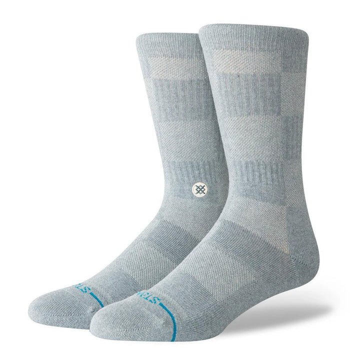 Stance Down and Out Crew blue socks with subtle check pattern and logo on the ankle
