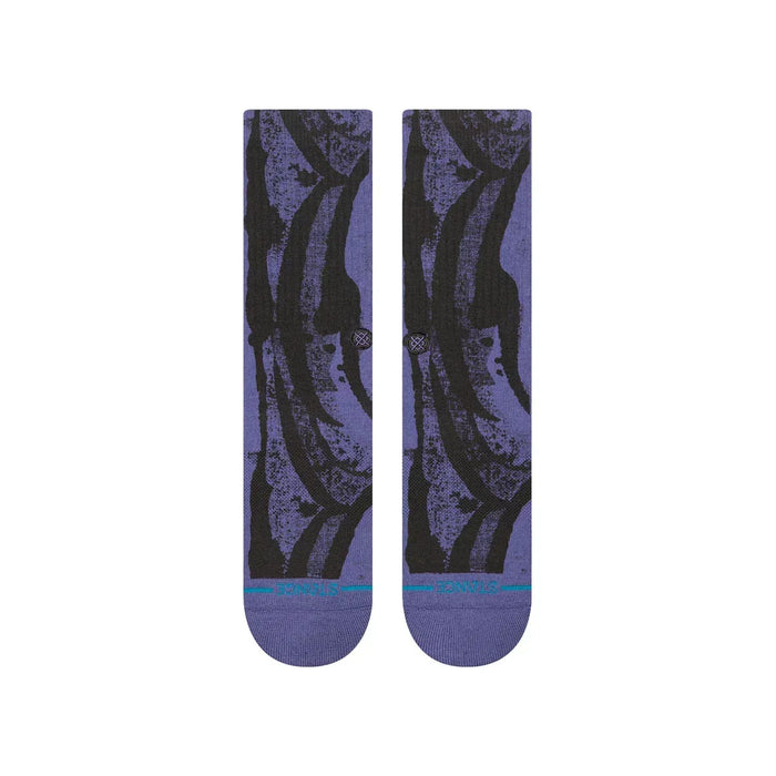 Stance Draper Crew socks in indigo blue with black abstract print, surf clothing accessory.