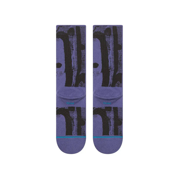 Stance Draper crew socks in indigo with black abstract design, surf clothing accessory