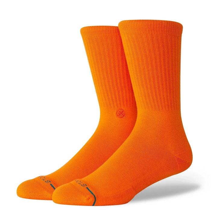 Stance orange crew socks with ribbed design and logo, surf and watersports clothing