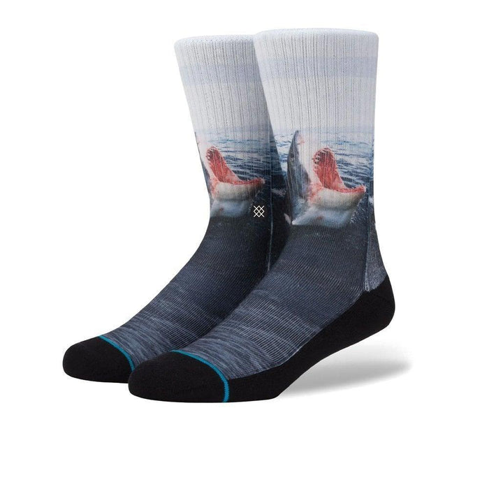 Stance socks with shark design, grey and black surf clothing accessory