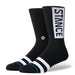 Stance OG black crew socks with white logo and stripes, surf clothing accessory