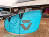 Duotone Rebel D/LAB 8m kite in turquoise and grey, full view outdoors