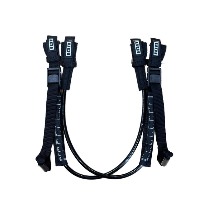 ION Vario Race 2.0 windsurf harness lines in black, full pair with adjustable inch-scale straps and ION cam-lock buckles, size 26 to 34 inch