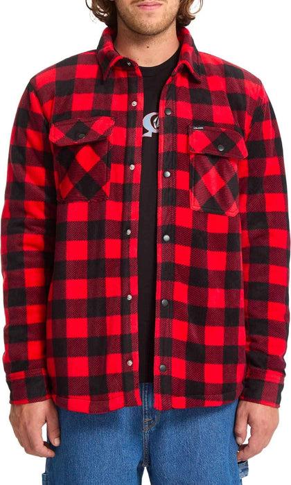 Volcom red and black checked fleece shirt, button up, outdoor surf clothing