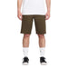 Volcom Sage Fleece Shorts olive green, worn by male model, casual knee-length style