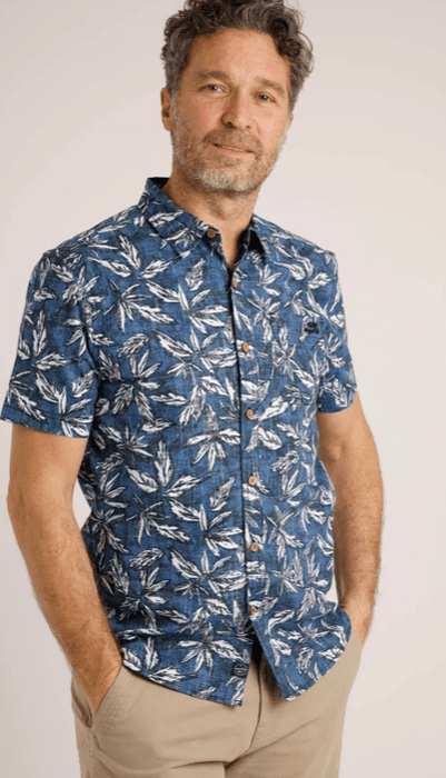 Weird Fish Faraway Organic Short Sleeve Printed Shirt Ensign Blue - Boardworx