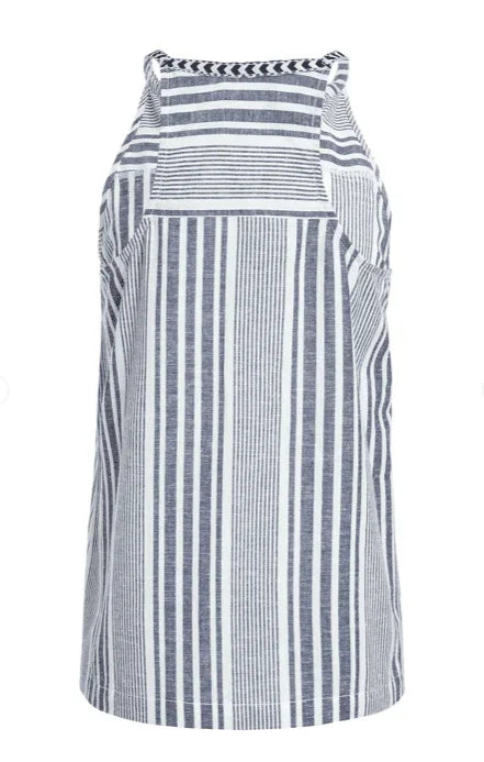 Weird Fish Marciana Organic Cotton Striped Woven Top Navy - Boardworx