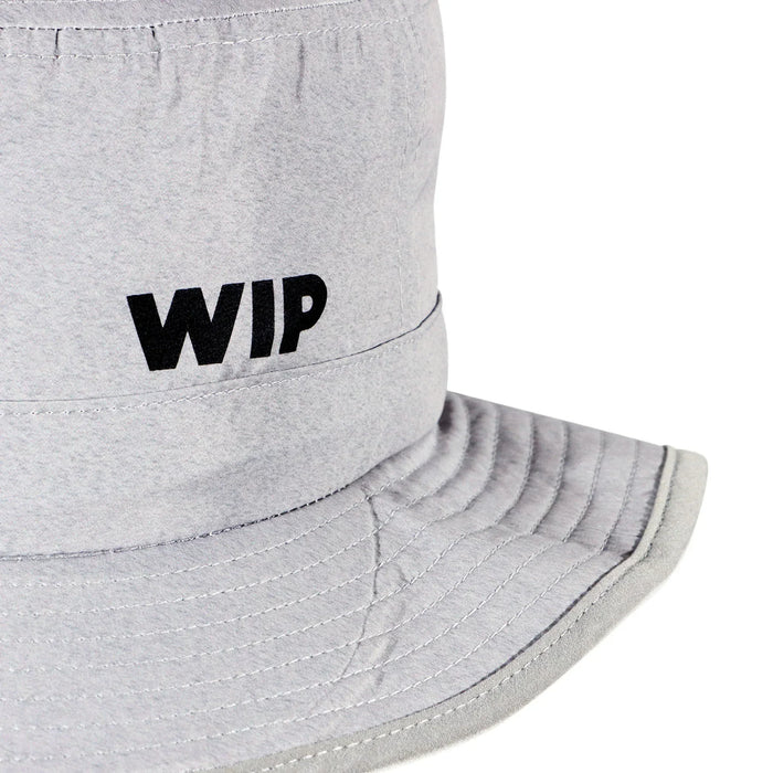 WIP grey surf bucket hat with logo, watersports sun protection headwear