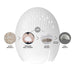 White ABS shell helmet manufacturing process with seashell powder and plastic pellets for watersports.
