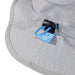 Grey Bump Shell surf hat with blue adjustable cord and safety certification tag