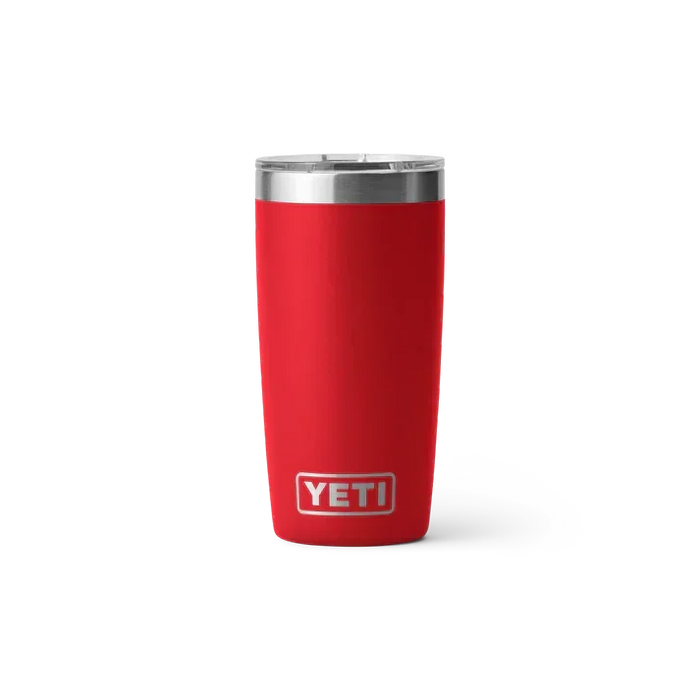 Yeti Rambler 10oz tumbler in rescue red with stainless steel lid, insulated drinkware
