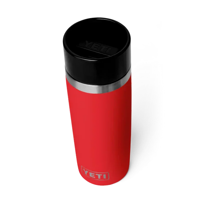 YETI Rambler 16oz red travel bottle with black lid and stainless steel accent