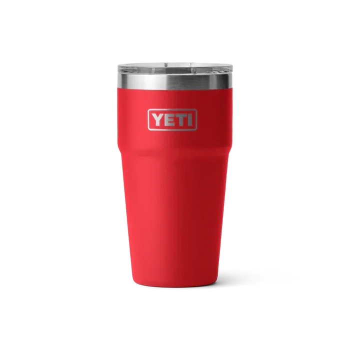 YETI Rambler 20 oz stackable insulated cup in rescue red with clear lid