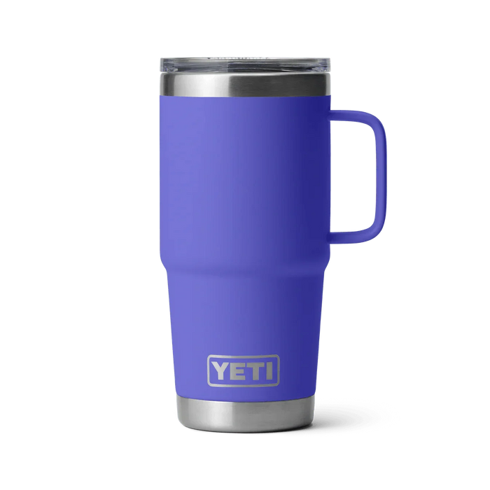 Yeti Rambler 20oz travel mug in ultramarine violet with handle and stainless steel lid