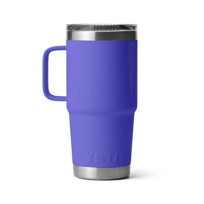 YETI Rambler 20oz travel mug in ultramarine violet with handle and clear lid