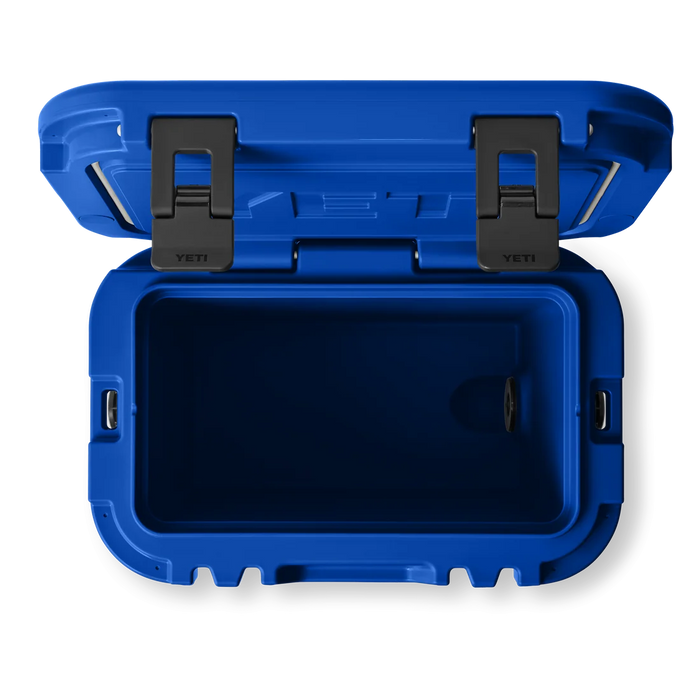Yeti Roadie 15 Royal Blue cool box open, showing insulated interior
